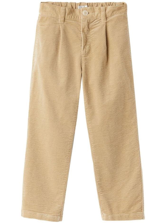 Beige Pants With Elastic Waistband Ribbed Cotton Boy Modal Elastane Trousers