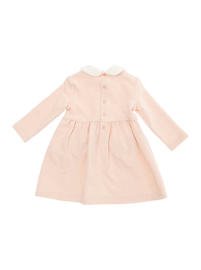 Pink Dress With Peter Pan Collar And Logo Detail On The Front Cotton Stretch Baby Elastane
