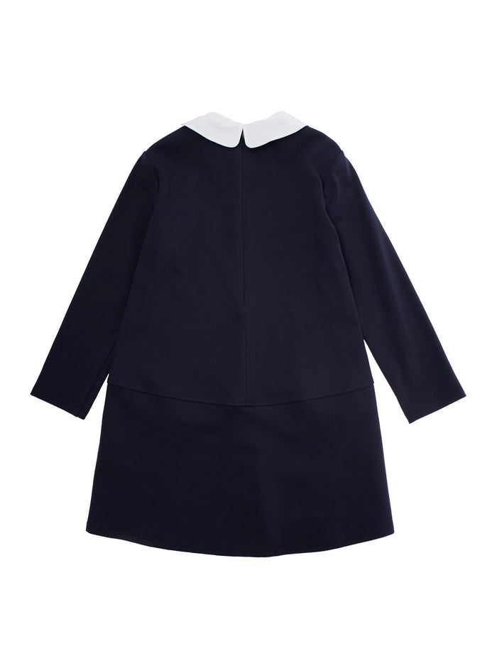 Milano Blue Dress With Embroidered Collar Stretch Fabric Girl Blu Viscose Polyamide Elastane