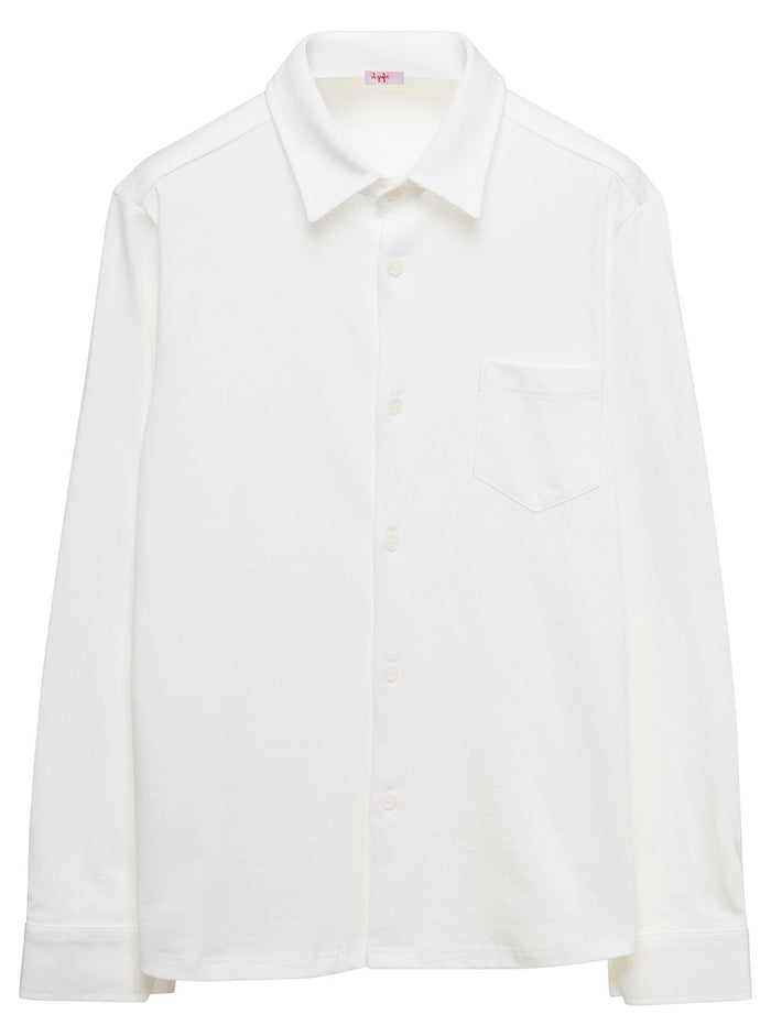 Camicia A Maniche Lunghe E Tasca Applicata Cotone Bianco Bambino White Cotton Shirts And Blouses