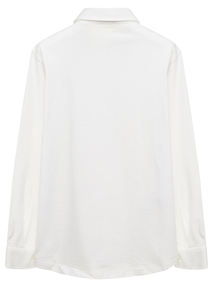 Camicia A Maniche Lunghe E Tasca Applicata Cotone Bianco Bambino White Cotton Shirts And Blouses
