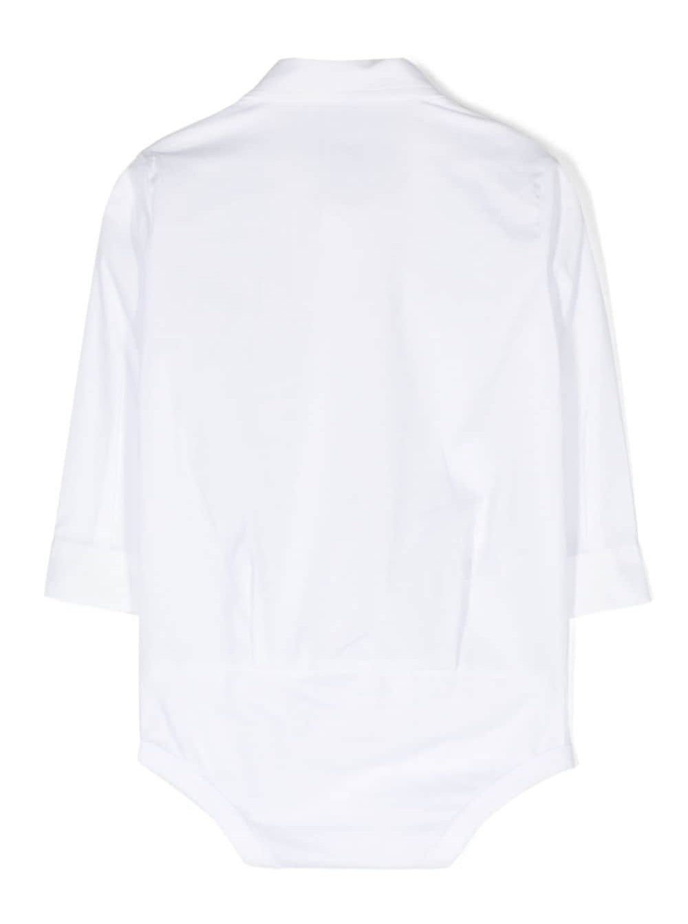 White Romper With Buttons Stretch Cotton Baby Elastane Shirts And Blouses