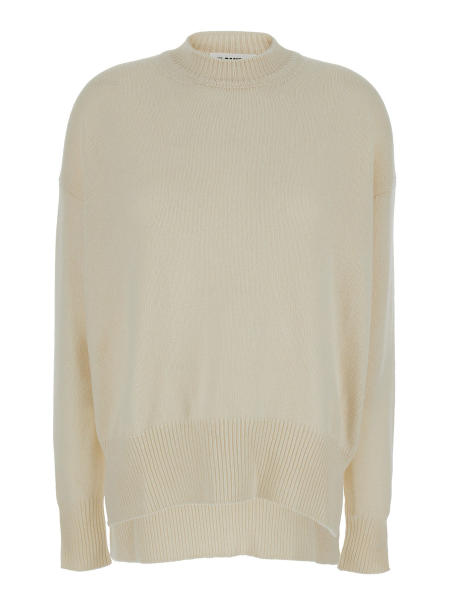 Beige Ribbed Cashmere Pullover Tops