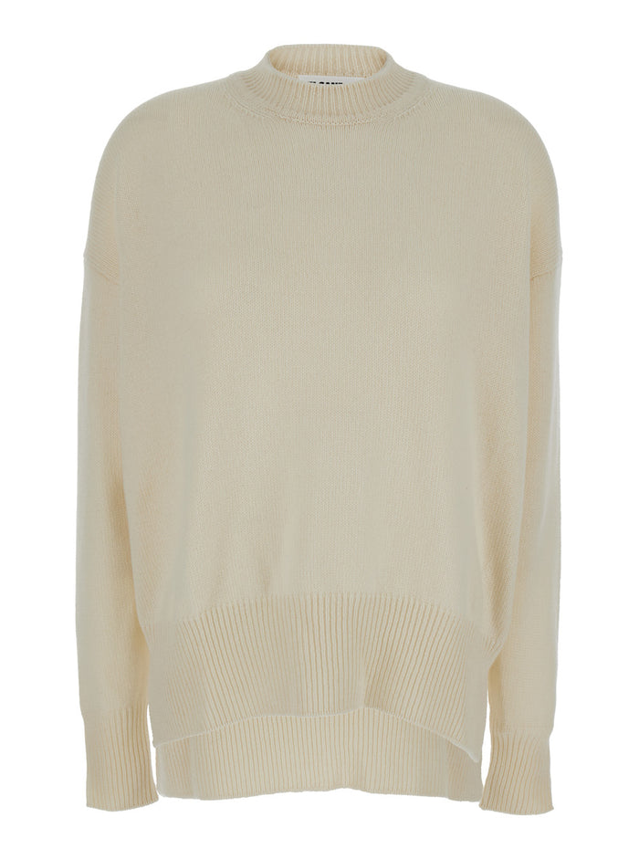 Beige Ribbed Pullover in Cashmere Woman Jersey