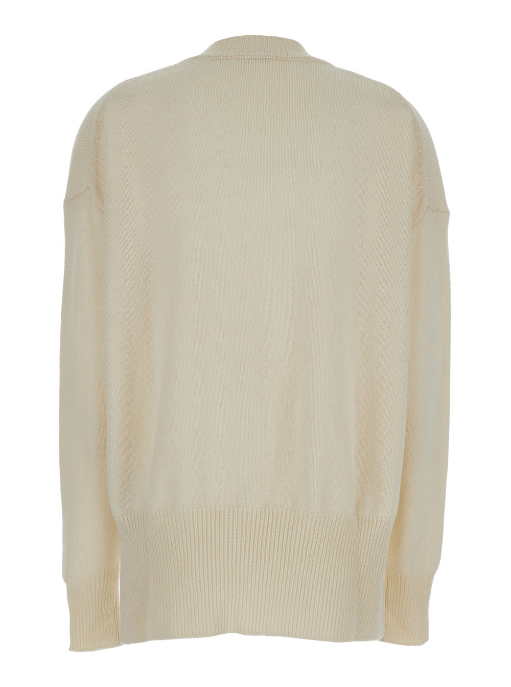 Beige Ribbed Pullover in Cashmere Woman Jersey