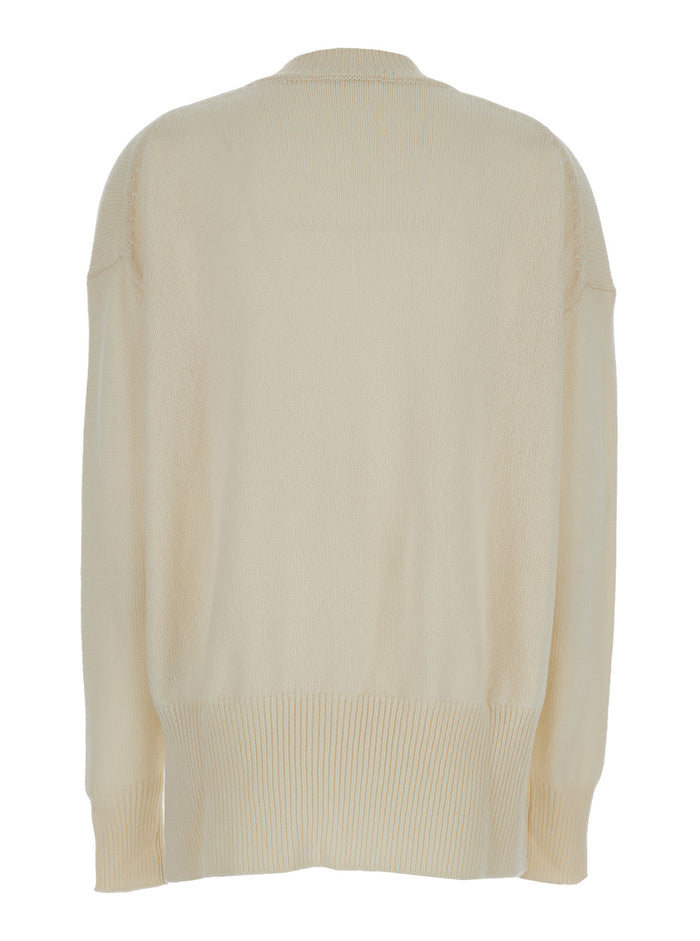 Beige Ribbed Pullover in Cashmere Woman Jersey