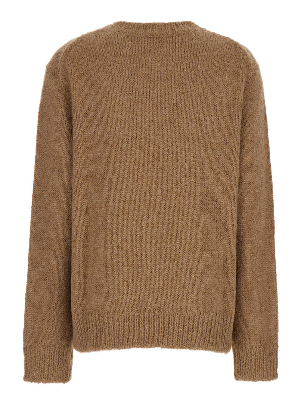 Oversized Beige Sweater with Ribbed Trim in Wool Woman Jersey