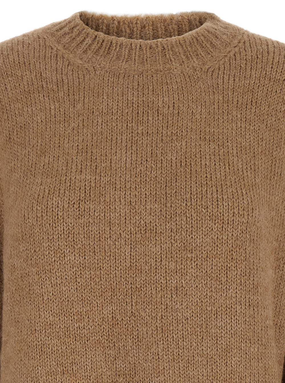Oversized Beige Sweater with Ribbed Trim in Wool Woman Jersey