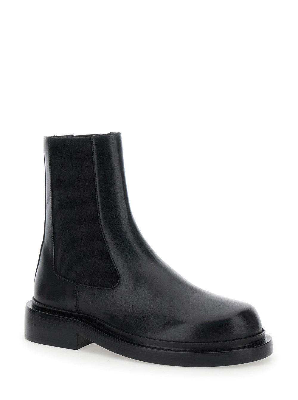 Black Boots With Elastic Side Pannels Leather Woman Calf Ankle