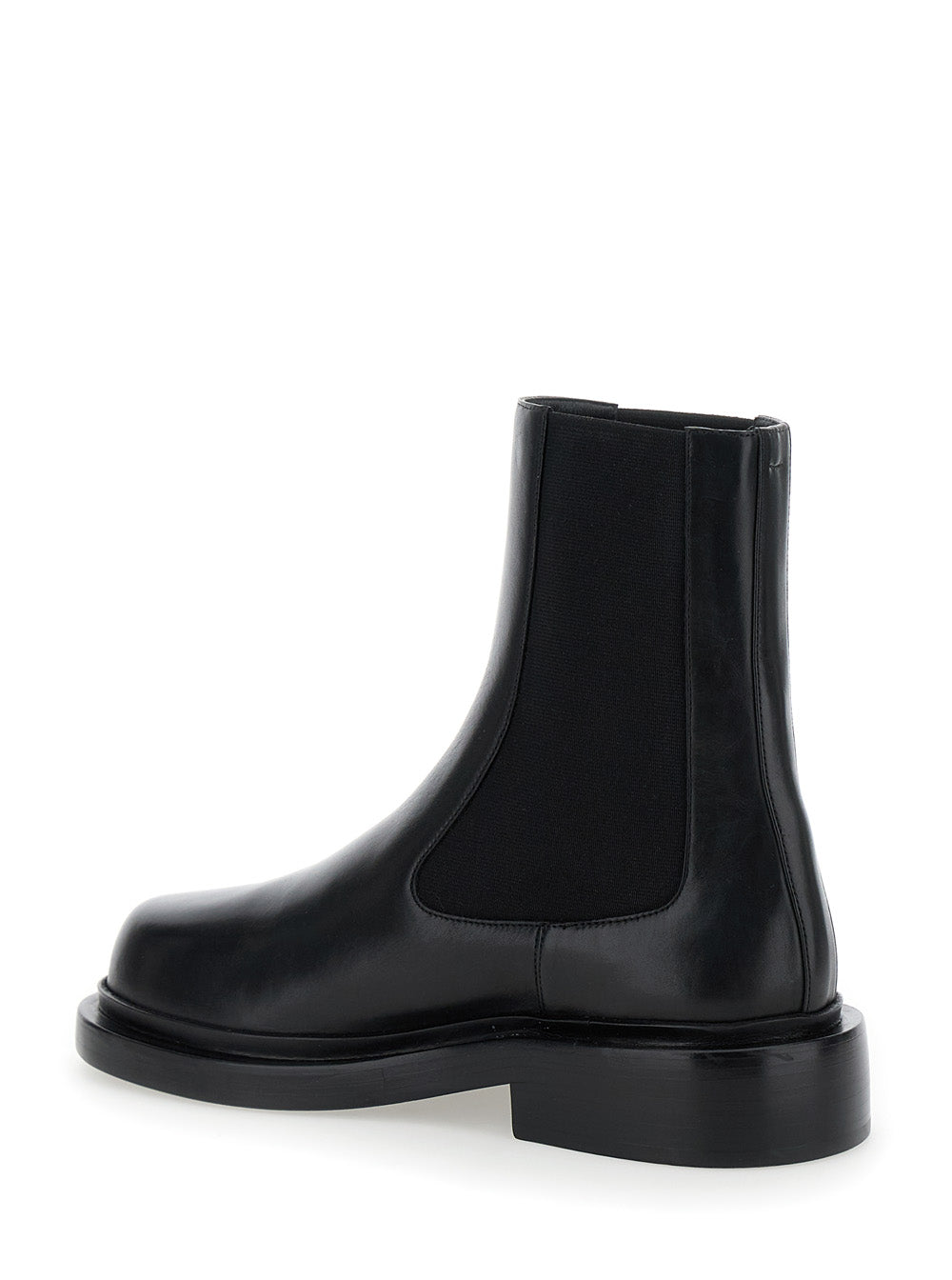 Black Boots With Elastic Side Pannels Leather Woman Calf Ankle