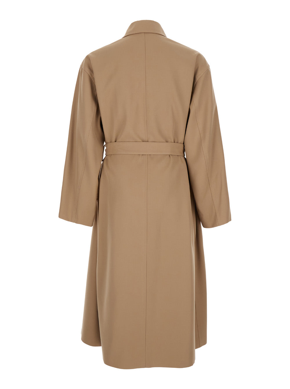 Beige Double Breasted Trench with Belt in Wool Man Outerwear
