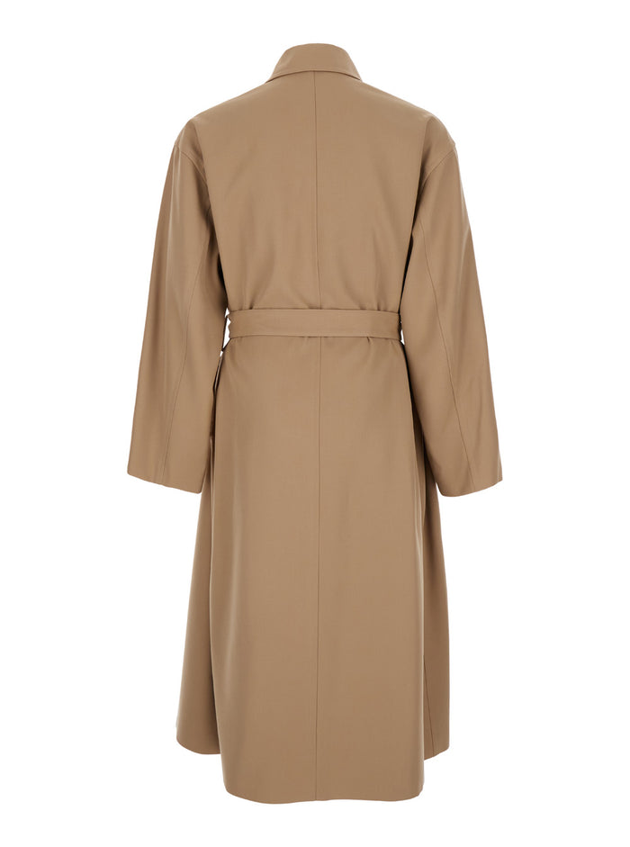 Beige Double Breasted Trench with Belt in Wool Man Outerwear