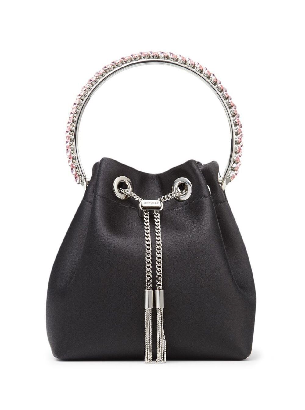 Bon Mini Black Handbag With Metal Crystal Bracelet Handle Satin Fabbric Woman Fabric Brass Hand Bags