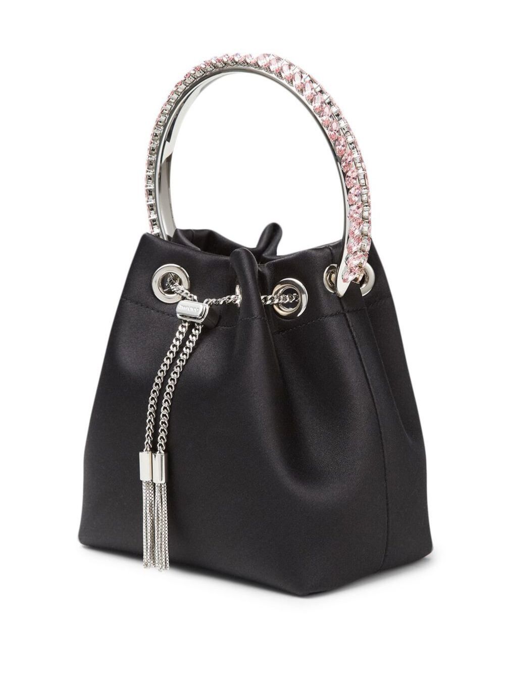 Bon Mini Black Handbag With Metal Crystal Bracelet Handle Satin Fabbric Woman Fabric Brass Hand Bags