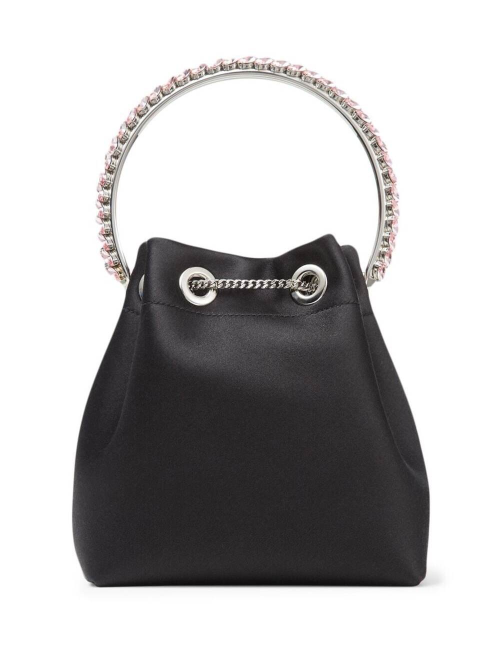 Bon Mini Black Handbag With Metal Crystal Bracelet Handle Satin Fabbric Woman Fabric Brass Hand Bags