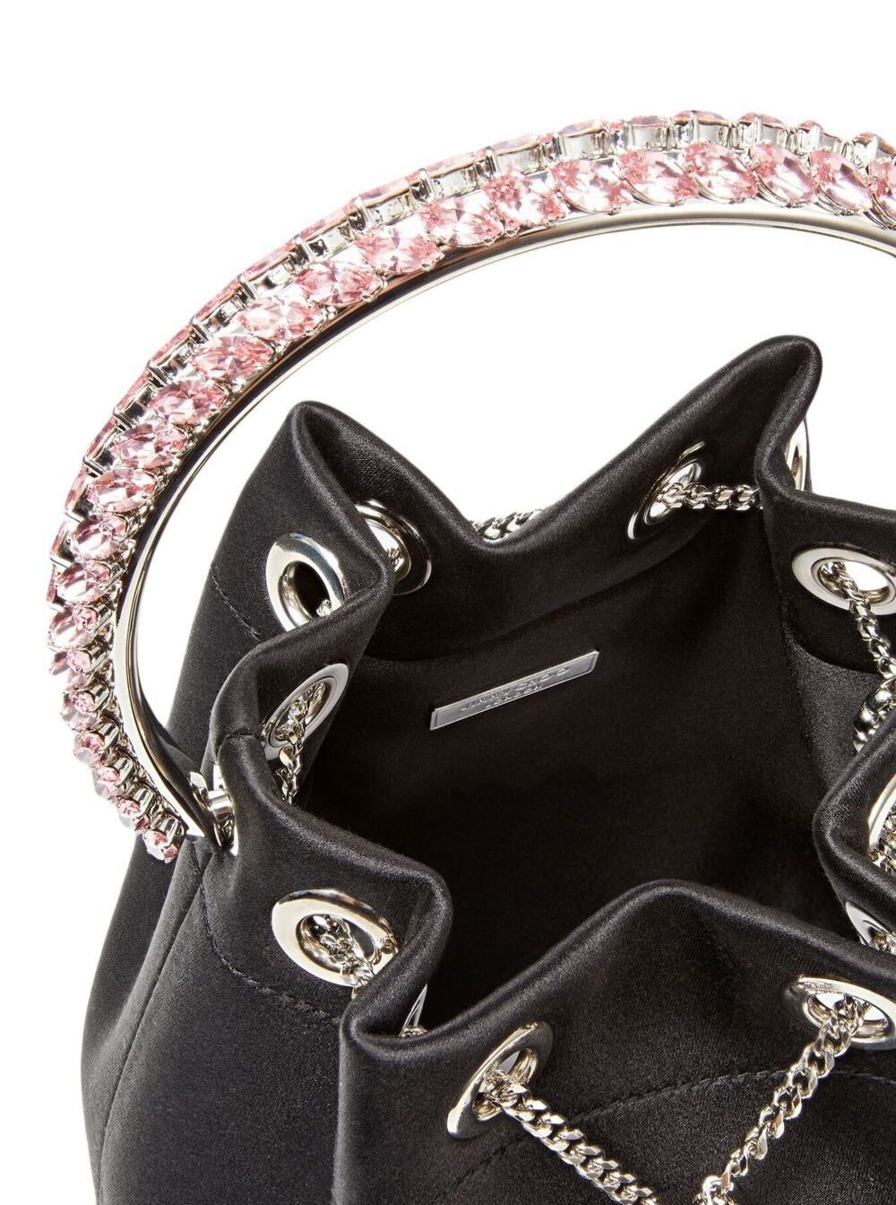 Bon Mini Black Handbag With Metal Crystal Bracelet Handle Satin Fabbric Woman Fabric Brass Hand Bags