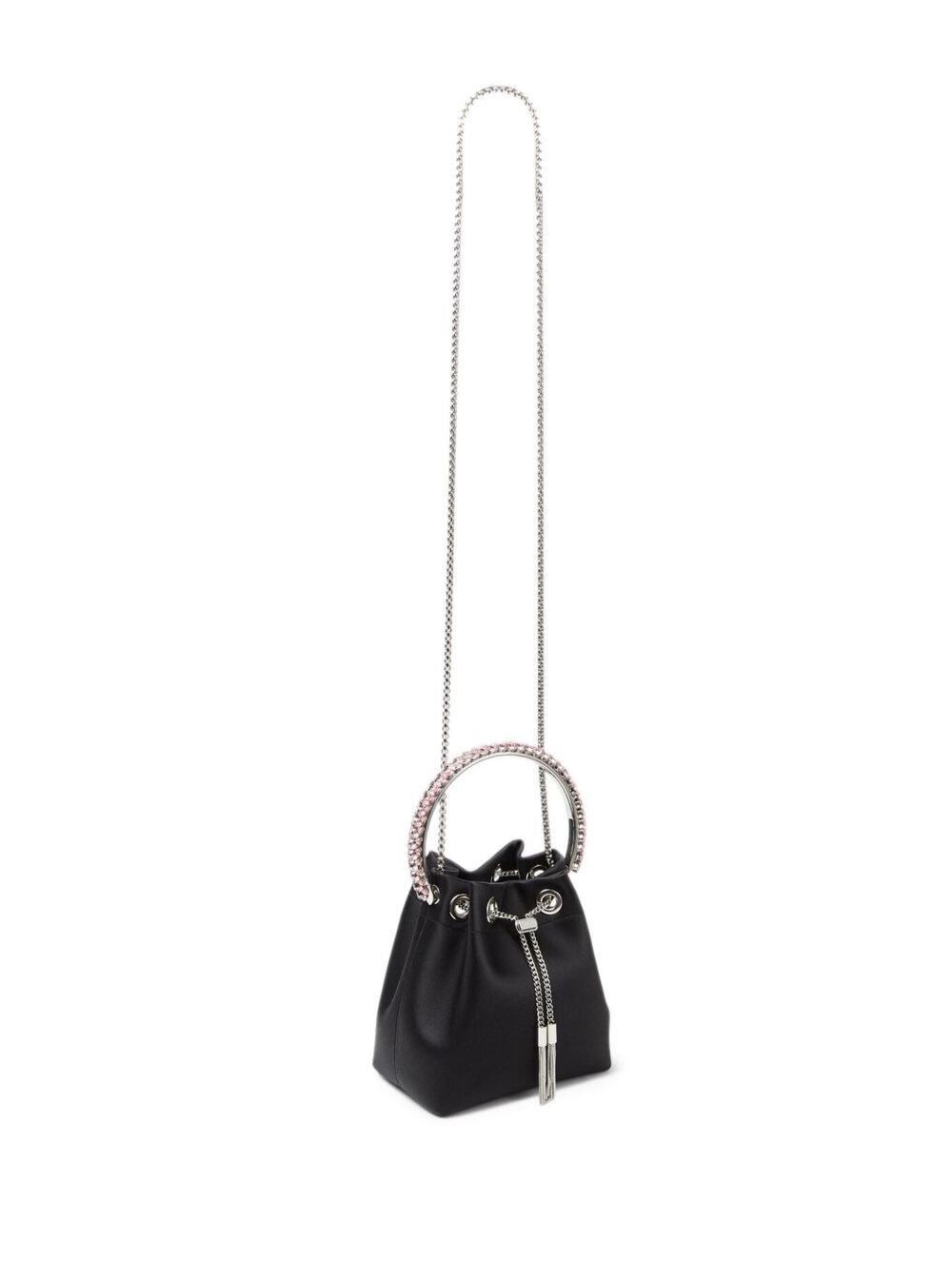 Bon Mini Black Handbag With Metal Crystal Bracelet Handle Satin Fabbric Woman Fabric Brass Hand Bags