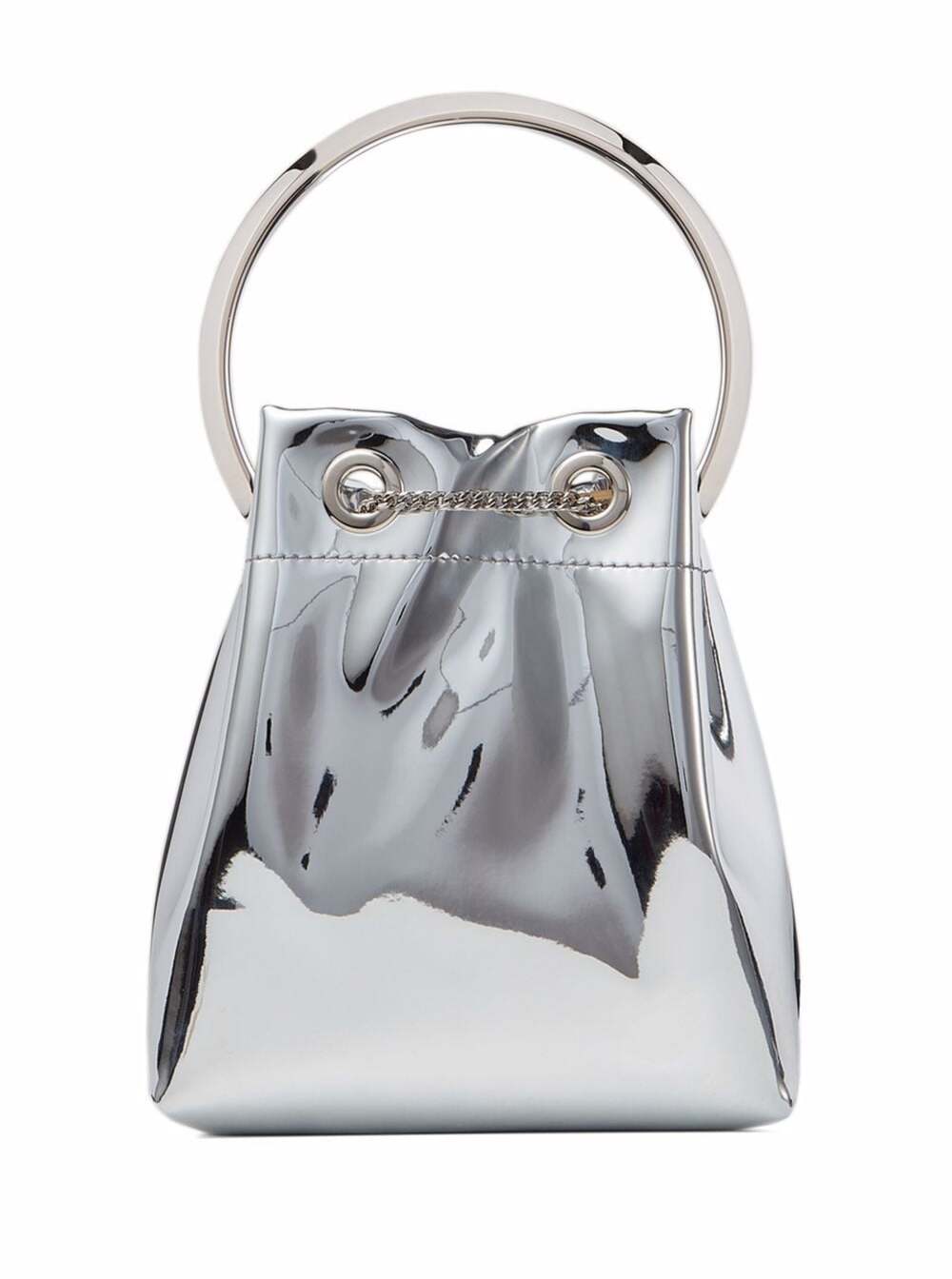 Bon Mini Silver-Tone Handbag With Metal Bracelet Handle Mirror Fabbric Woman Metallic Fabric Brass Hand Bags