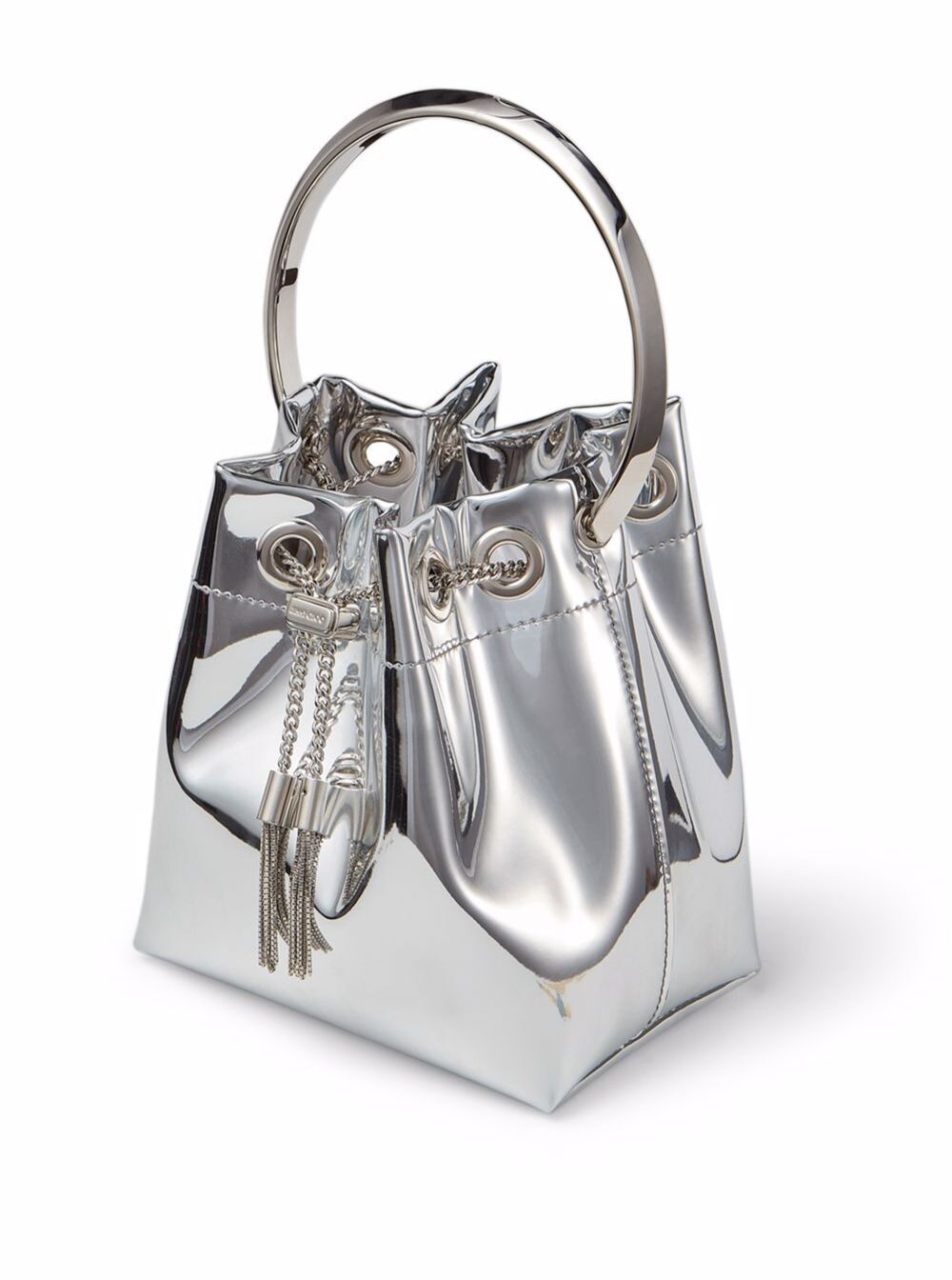Bon Mini Silver-Tone Handbag With Metal Bracelet Handle Mirror Fabbric Woman Metallic Fabric Brass Hand Bags