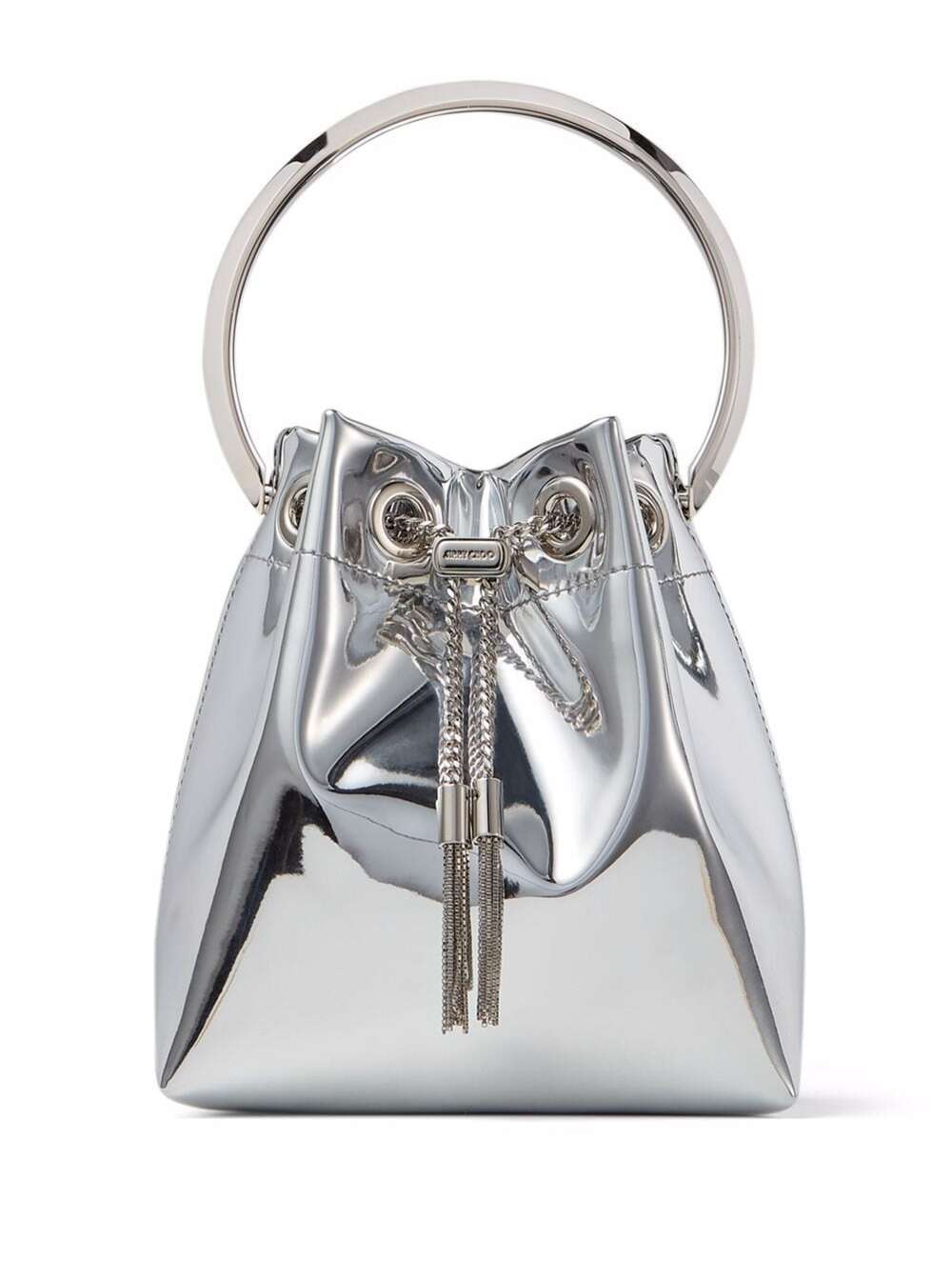 Bon Mini Silver-Tone Handbag With Metal Bracelet Handle Mirror Fabbric Woman Metallic Fabric Brass Hand Bags