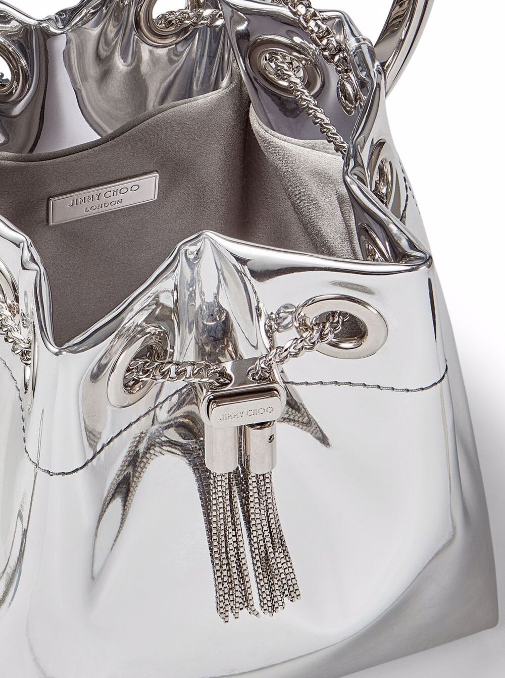 Bon Mini Silver-Tone Handbag With Metal Bracelet Handle Mirror Fabbric Woman Metallic Fabric Brass Hand Bags