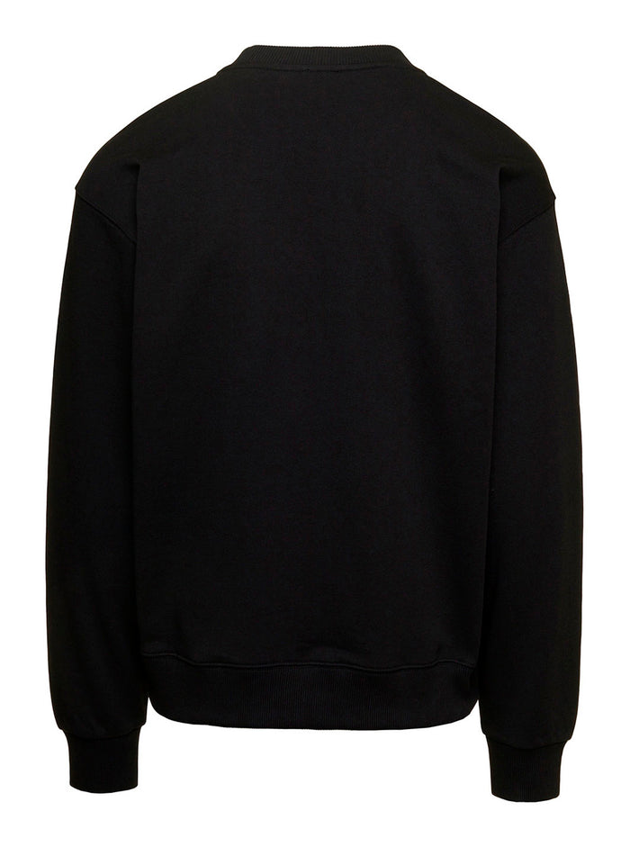 Black Crewneck Sweatshirt With Logo Patch Cotton Man Sweatshirts