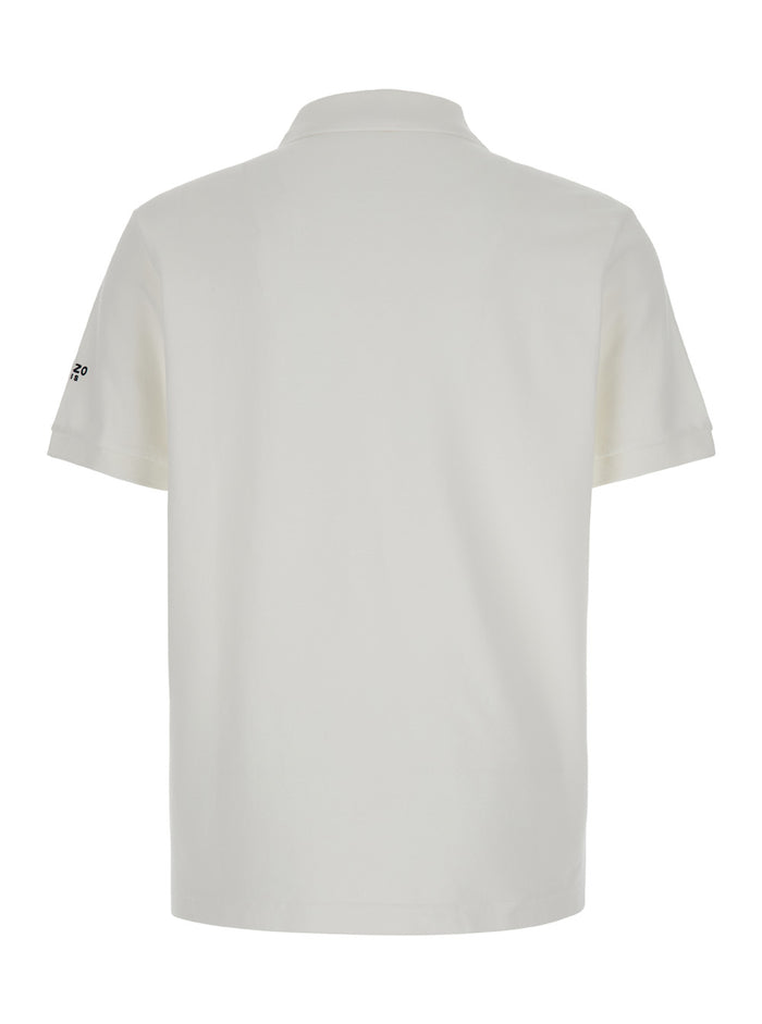 White Polo Shirt With Tiger Patch Cotton Man Tshirts And