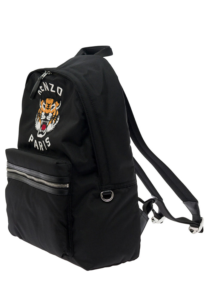 Zaino Con Ricamo Tiger Nylon Nero Uomo Black Polyester Backpacks And Belt Bags