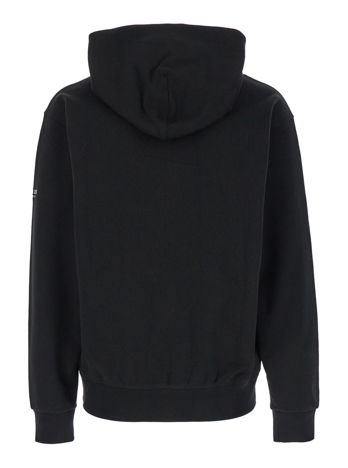 Black Sweatshirt With Hood And Logo Patch On The Front Cotton Man Sweatshirts