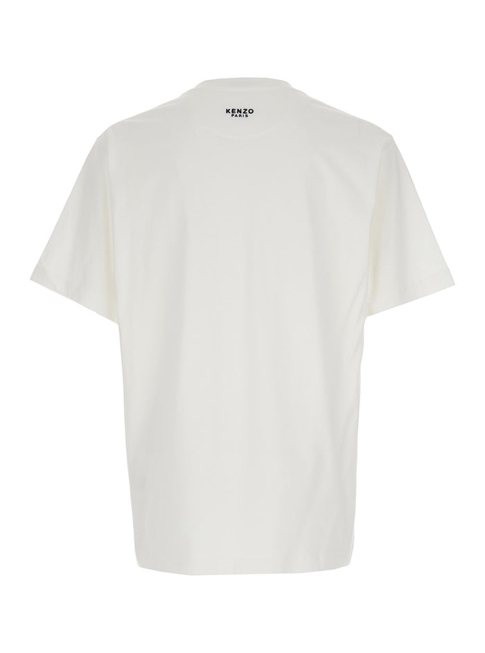 White Crewneck T-Shirt With Logo Patch On The Front Cotton Man Tshirts And Polo Shirts