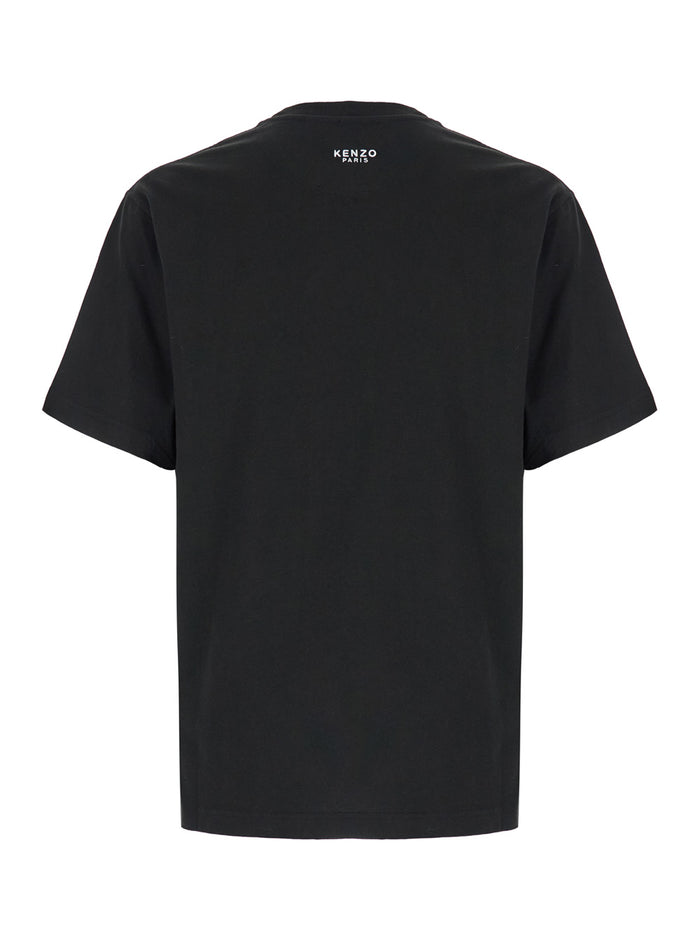 Black Crewneck T-Shirt With Logo Patch On The Front Cotton Man Tshirts And Polo Shirts