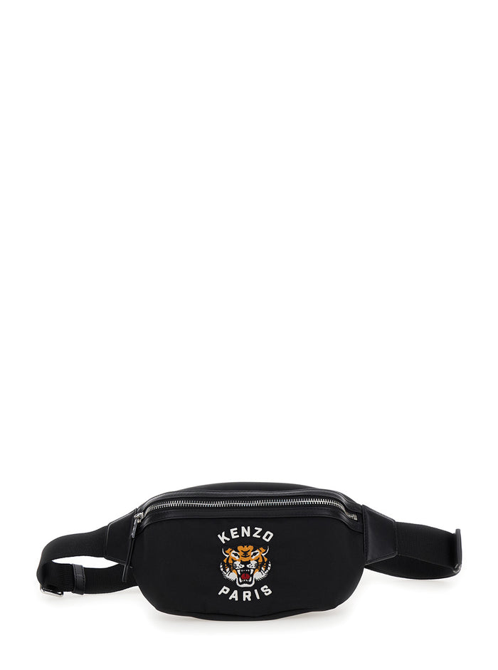 Kenzo Varsity Black Fanny Pack With Logo Embroidery Tech Fabric Man Polyester Backpacks And Belt Bags