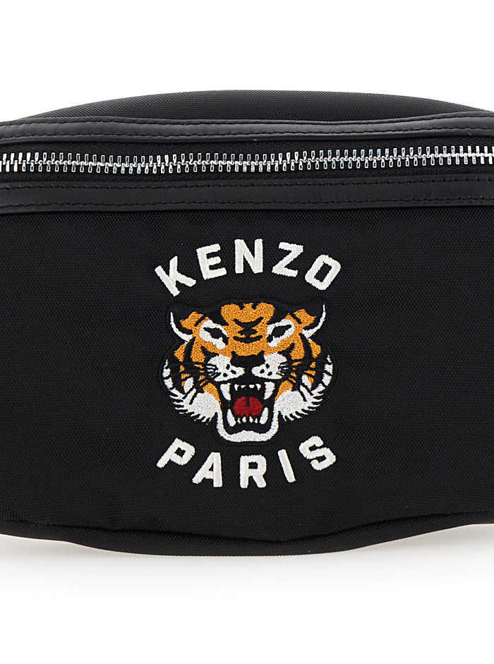 Kenzo Varsity Black Fanny Pack With Logo Embroidery Tech Fabric Man Polyester Backpacks And Belt Bags