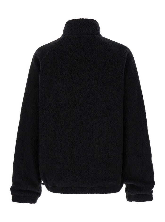 Black High Neck Jacket With Logo Patch Fleece Man Polyester