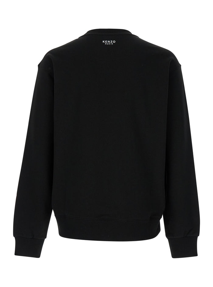 Black Sweater With Boke Flower Patch Cotton Man Jersey