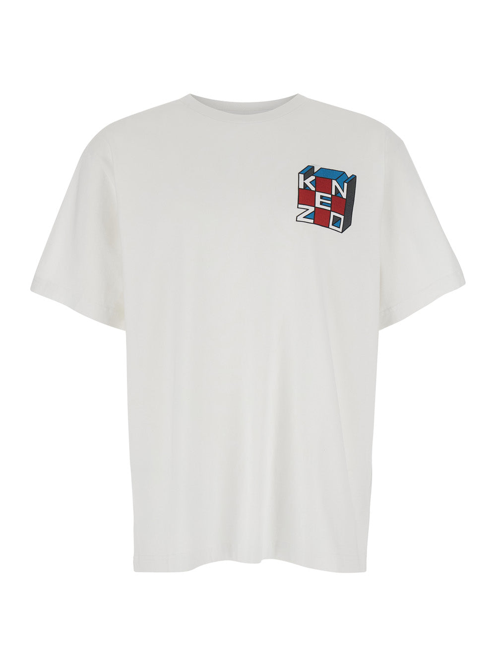 White Crewneck T-Shirt With Kube Logo Print Cotton Man Tshirts And Polo Shirts