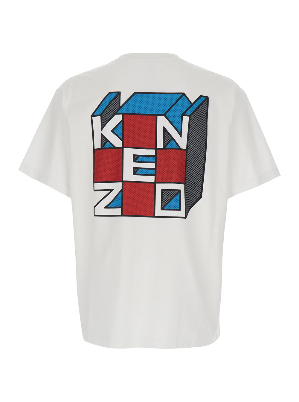 White Crewneck T-Shirt With Kube Logo Print Cotton Man Tshirts And Polo Shirts