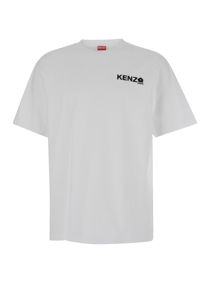 White Classic T-Shirt With Contrasting Logo Print Cotton Man Tshirts And Polo Shirts