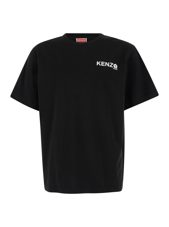 Black Classic T-Shirt With Contrasting Logo Print Cotton Man Tshirts And Polo Shirts