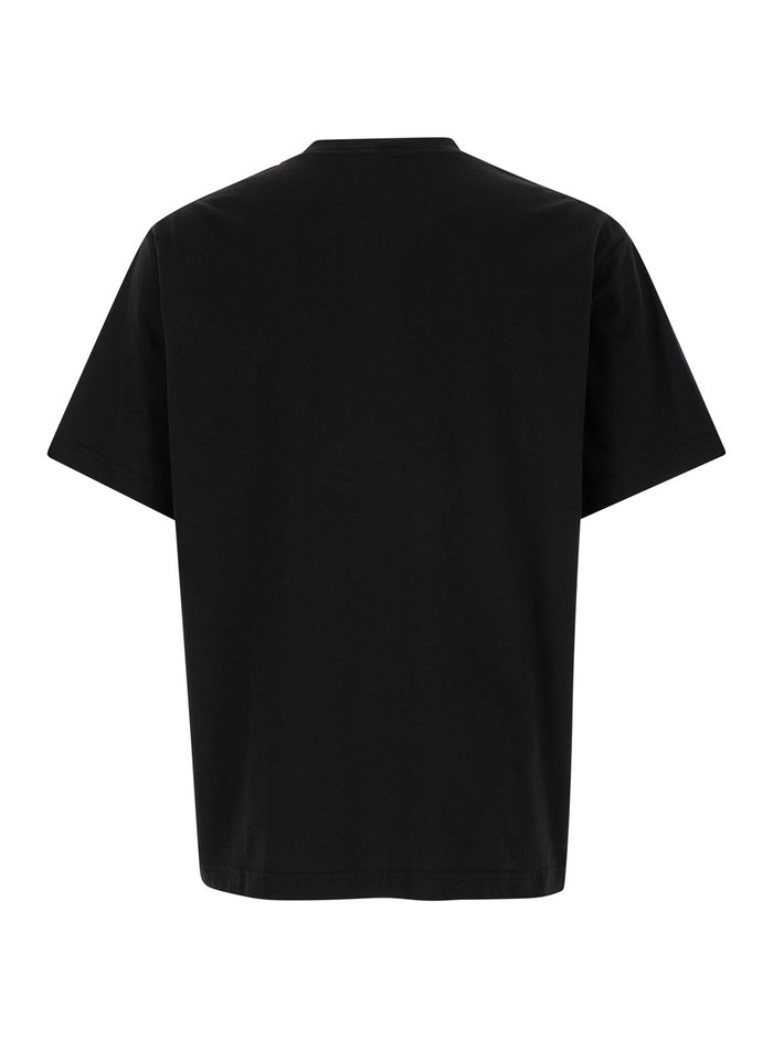 Black Classic T-Shirt With Contrasting Logo Print Cotton Man Tshirts And Polo Shirts