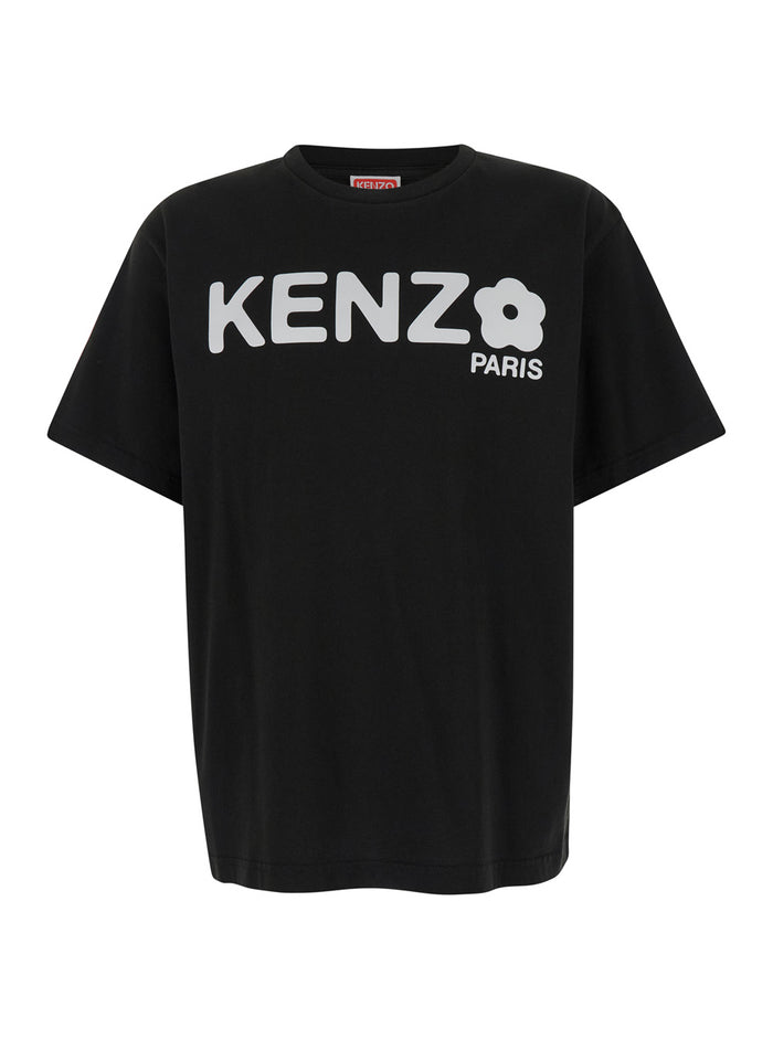 Oversized Black T-Shirt With Contrasting Logo Print Cotton Man Tshirts And Polo Shirts