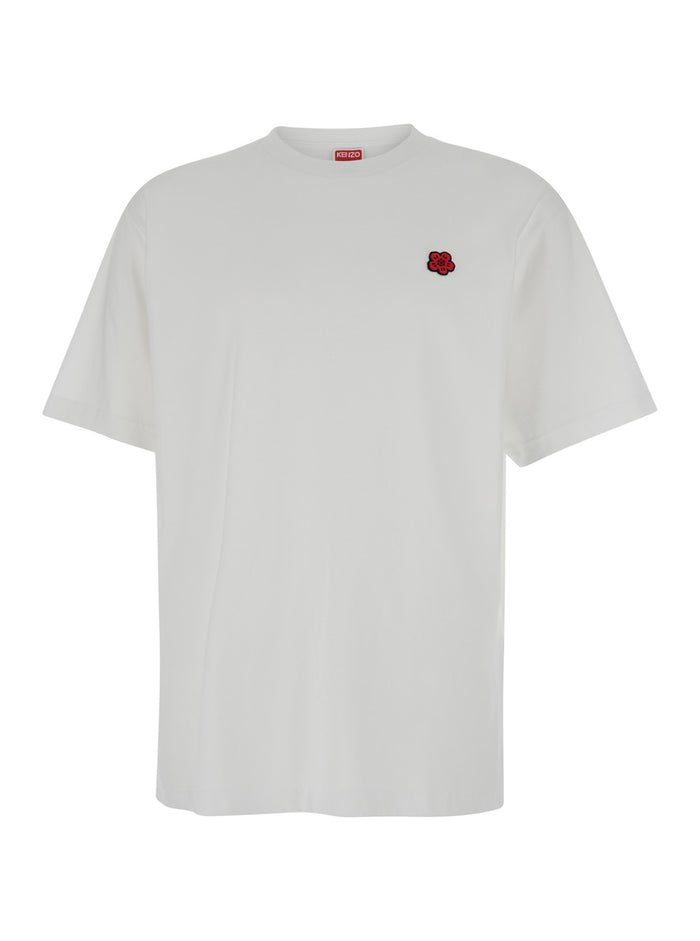 White Crewneck T-Shirt With Boke Flowers Cotton Man Tshirts And Polo Shirts