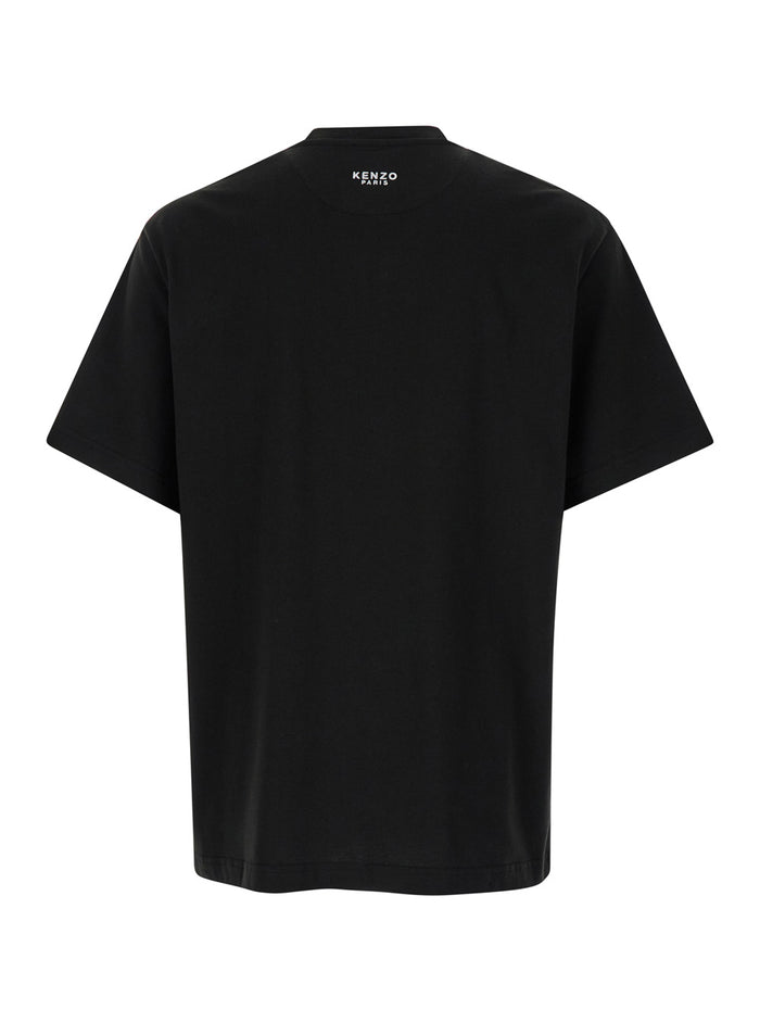 Black Crewneck T-Shirt With Boke Flowers Cotton Man Tshirts And Polo Shirts