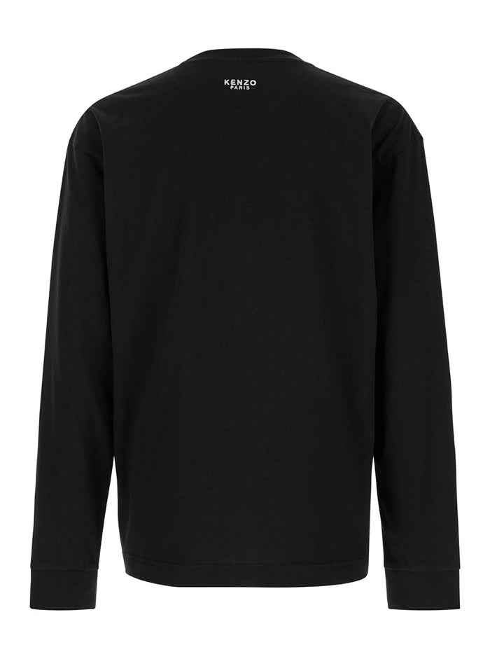 Black Long Sleeve T-Shirt With Boke Flower Patch Cotton Man Tshirts And Polo Shirts