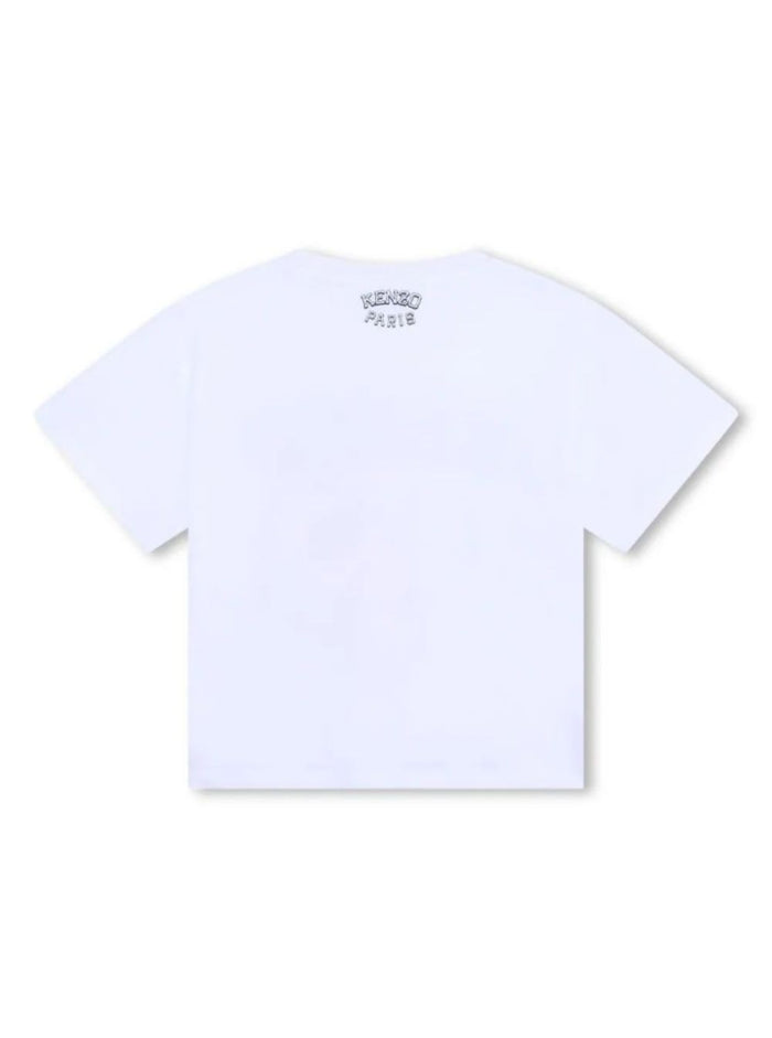 White Crewneck T-Shirt With Maxi Logo Print On The Front And Lettering Rear Cotton Boy Tshirts Polo Shirts