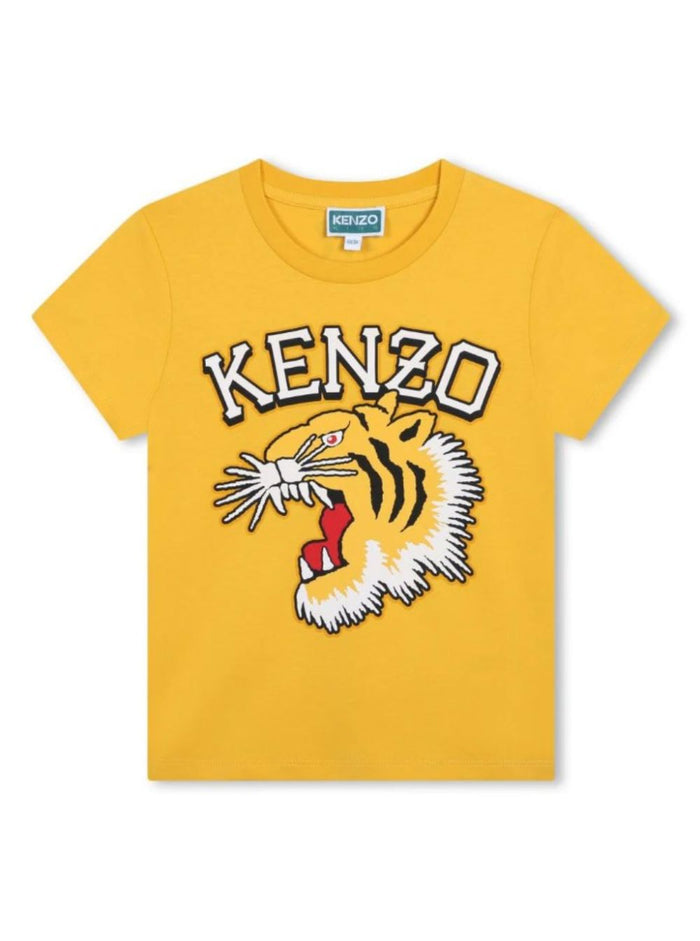 Yellow Crewneck T-Shirt With Maxi Logo Print On The Front And Lettering Rear Cotton Girl Tshirts Polo Shirts