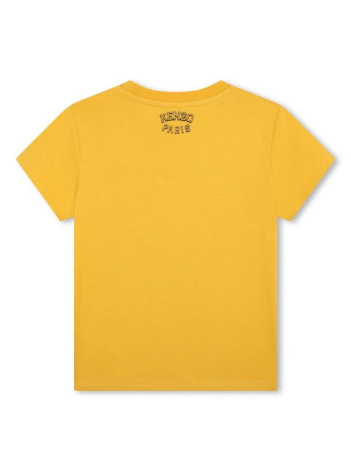 Yellow Crewneck T-Shirt With Maxi Logo Print On The Front And Lettering Rear Cotton Girl Tshirts Polo Shirts