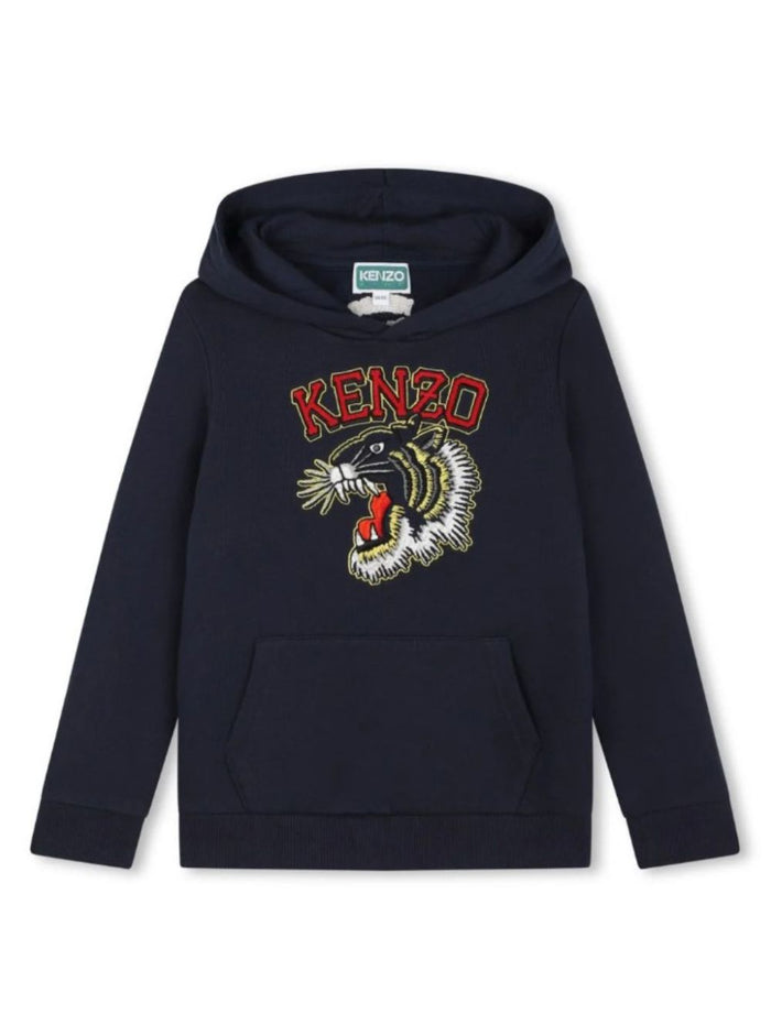 Blue Hoodie With Maxi Logo Print On The Front Cotton Boy Blu Sweatshirts