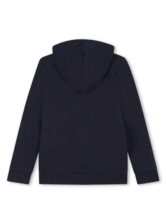Blue Hoodie With Maxi Logo Print On The Front Cotton Boy Blu Sweatshirts