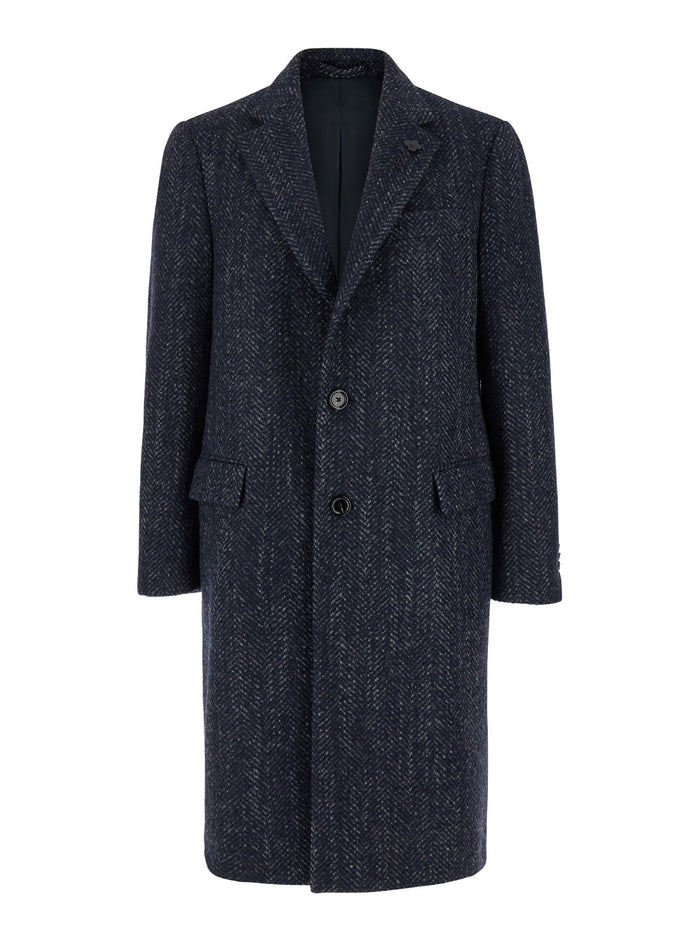 Blue Single-Breasted Coat With Notched Revers Wool Blend Man Blu Acrylic